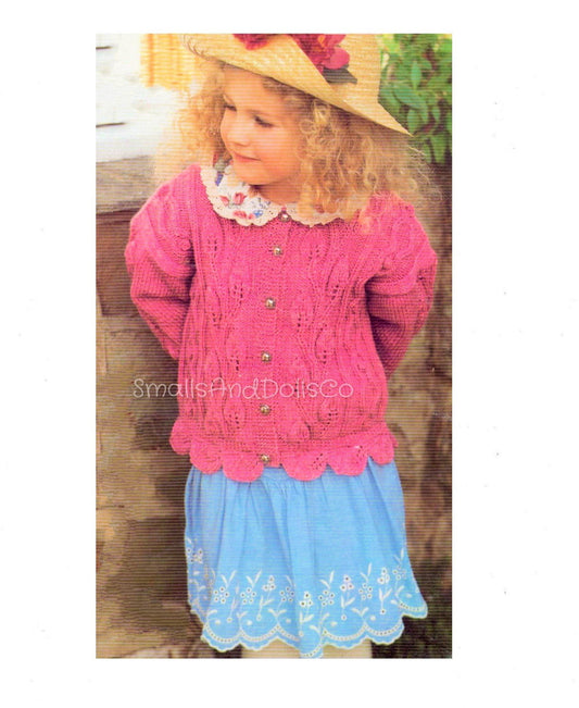 Vintage Leaf Cardigan Knitting Pattern Girls Toddler to Big Kid Sweetie Pie Cardi Sweater PDF Instant Digital Download 2 - 10 Yrs DK