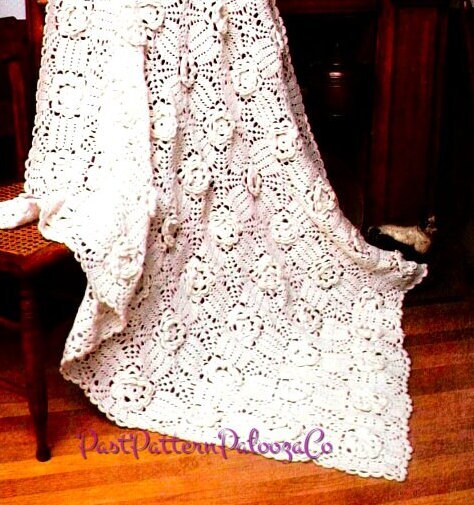 Vintage Crochet Pattern Lacy Bridal Rose Afghan PDF Instant Digital Download Pretty Floral Blanket 45x60 5 Ply