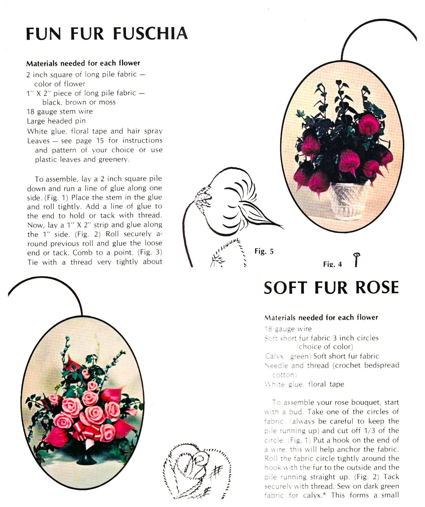 Vintage Sewing Pattern Faux Fur Fabric Flowers Retro 70s Fun Craft PDF Instant Digital Download 13 Furry Floral Designs Roses Iris Lilies