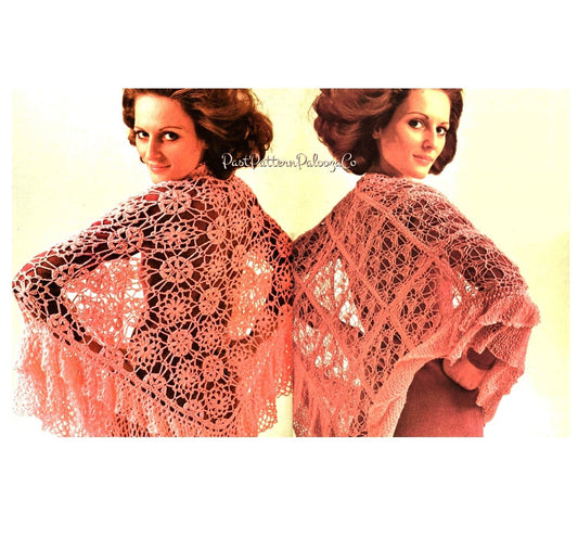 Vintage Crochet and Knitting Pattern Womens Lacy Flower Motif Spider Web Shawls PDF Instant Digital Download 2 Retro Boho 70s Designs