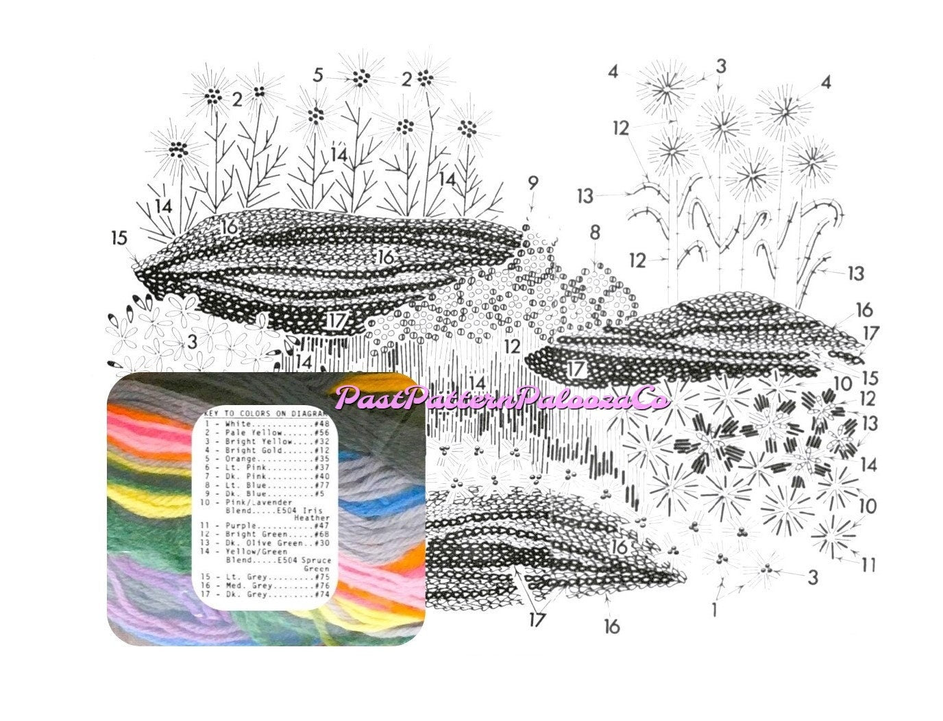 Vintage Crewel Embroidery Pattern Beautiful Rock Garden Flower Bed & Foliage Needlepoint PDF Instant Digital Download