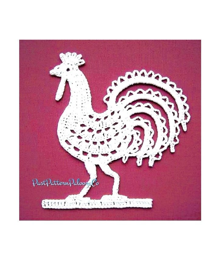 Vintage Thread Crochet Pattern Mini 3" Rooster Chicken Applique Lacy Embellishment PDF Instant Digital Download Workbook
