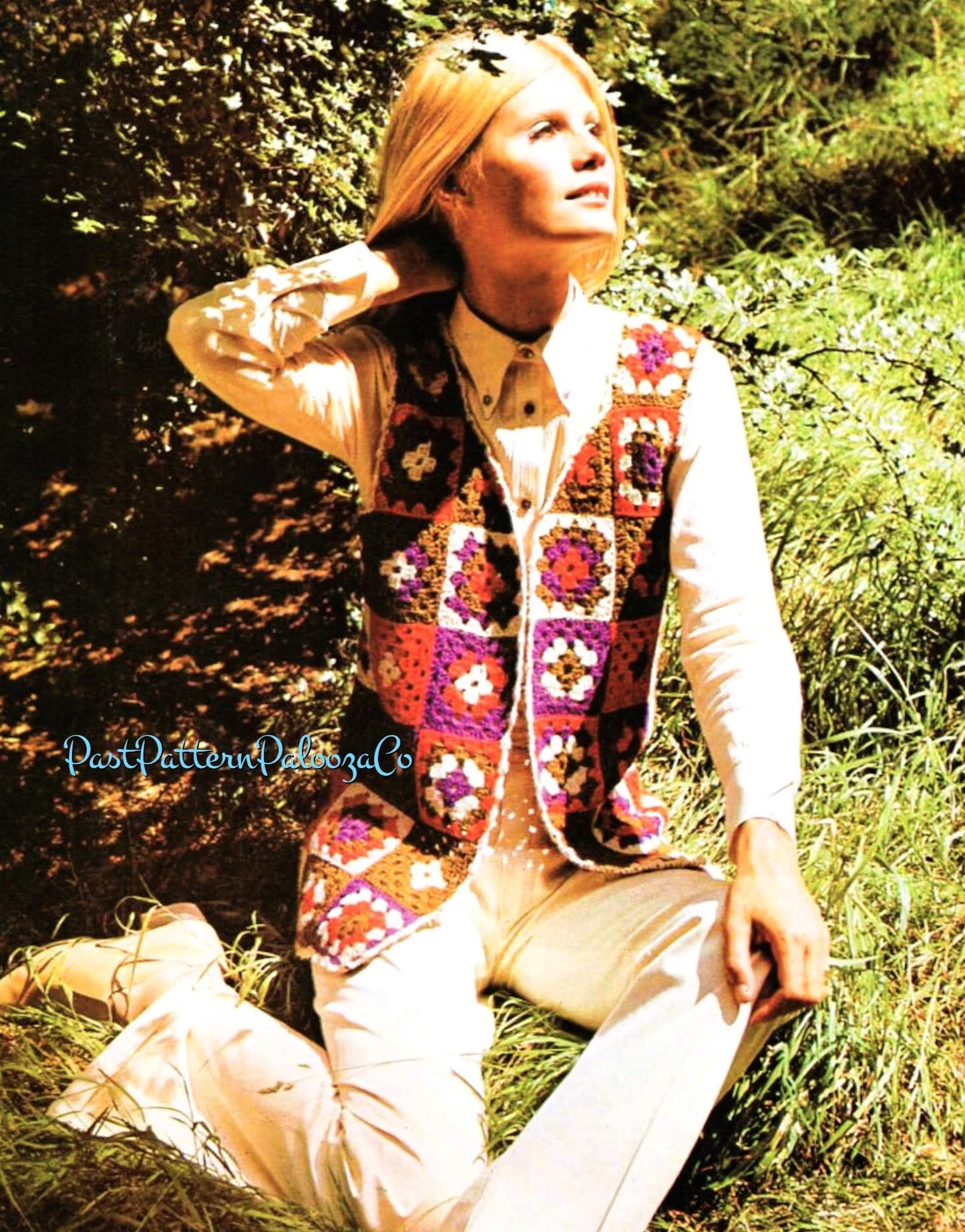 Vintage Crochet Pattern Womens Retro Classic OG Granny Square Motif Waistcoat Vest PDF Instant Digital Download Hippie Boho Chic DK