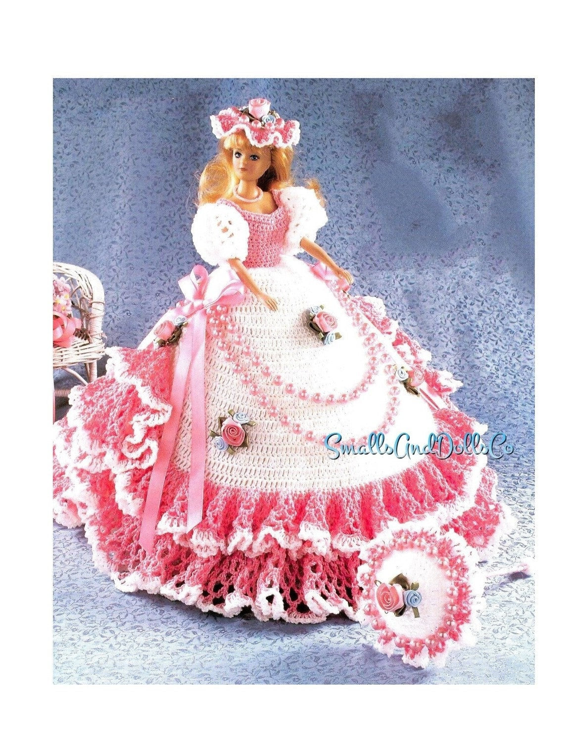 Vintage Crochet Pattern 11.5" Beautiful Fashion Doll Fancy Ruffle Dress Outfit PDF Instant Digital Download Embellished Gown