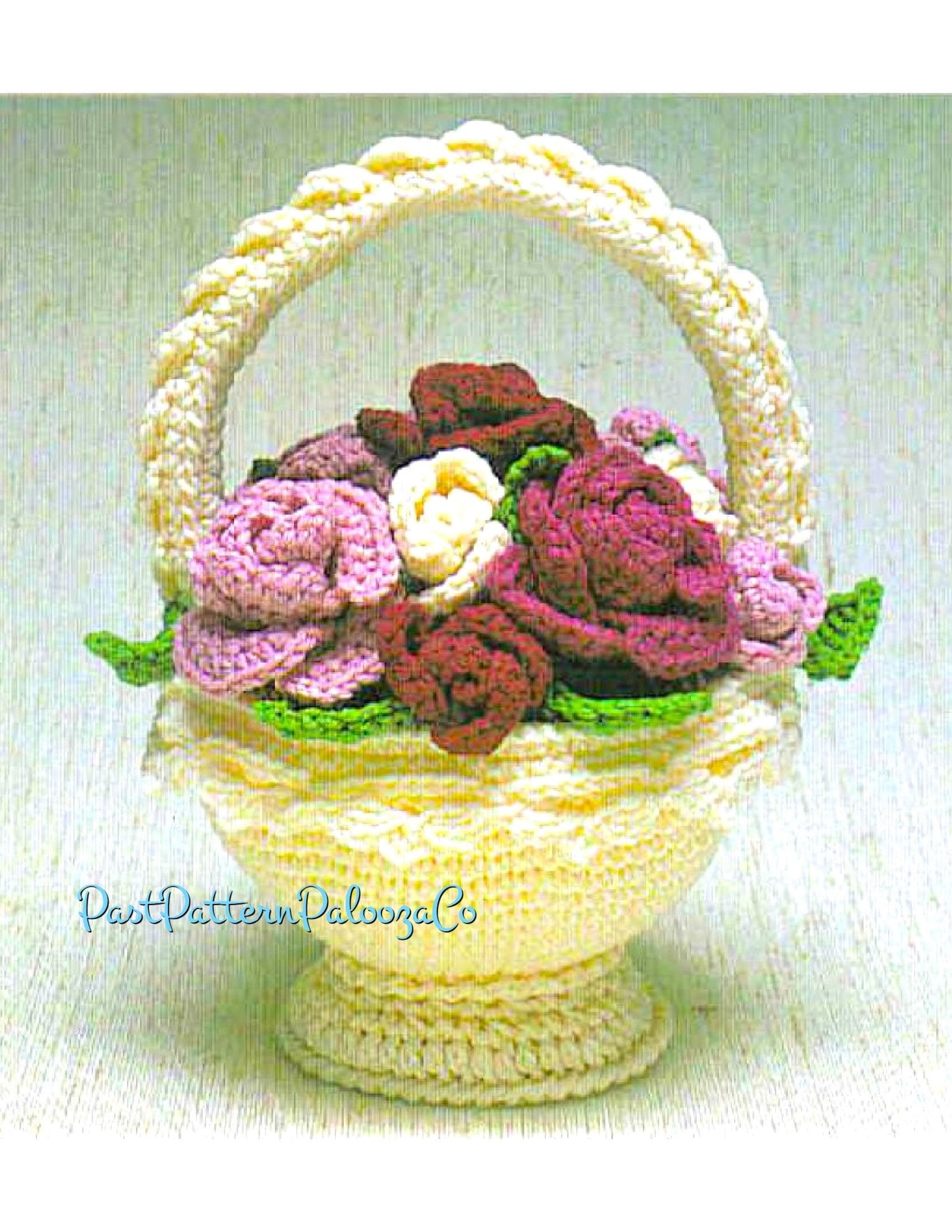 Vintage Crochet Pattern 11" Roses Flower Basket Milk Glass PDF Instant Digital Download 4 Ply