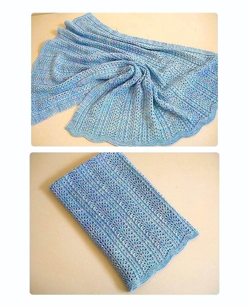 Vintage Knitting Pattern Lacy Ostrich Plume Stitch Baby Blanket PDF Instant Digital Download Feathery Stitched Throw DK
