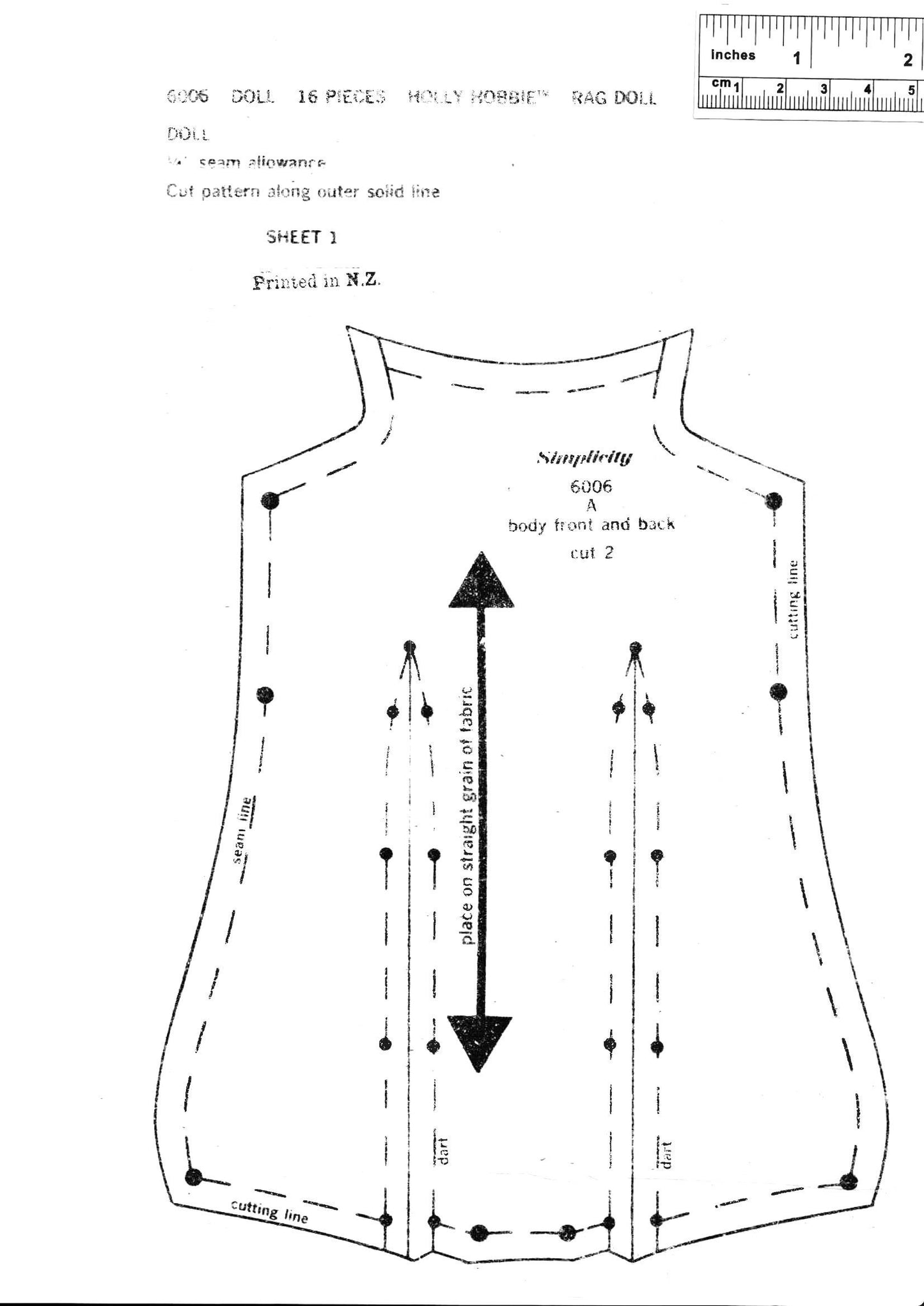 Vintage Sewing Pattern 20" Holly Hobbie Soft Sculpture Toy Doll and Clothing PDF Instant Digital Download Sunbonnet Girl Rag Dolly 1970s