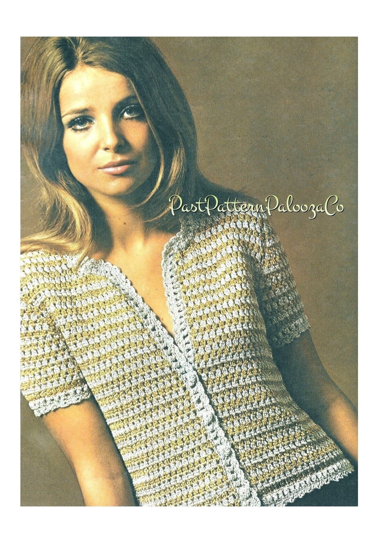 Vintage Crochet Pattern Womens Short Sleeved Cardi Top PDF Instant Digital Download Retro Dressy Lacy Summer Cardigan Jacket 1970s 4 Ply