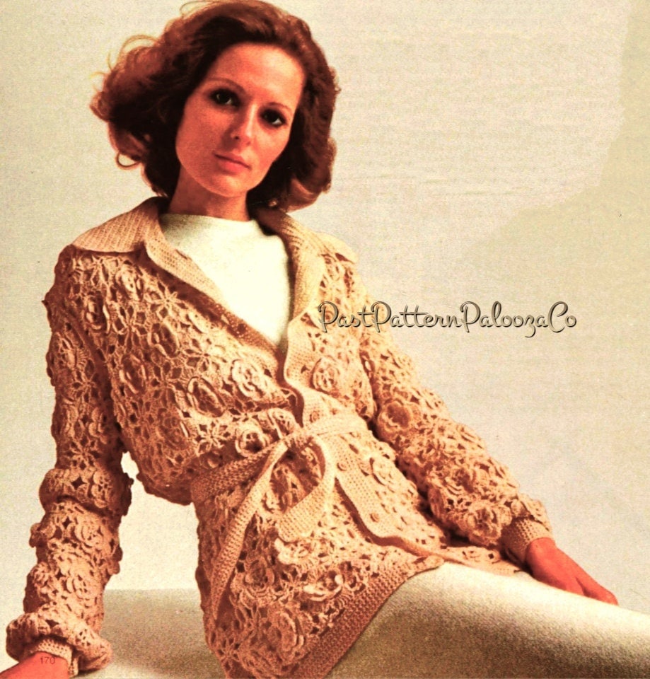 Vintage Crochet Pattern Womens Lace Overblouse Cardigan Top Stars Flowers Motif PDF Instant Digital Download Retro Boho Chic