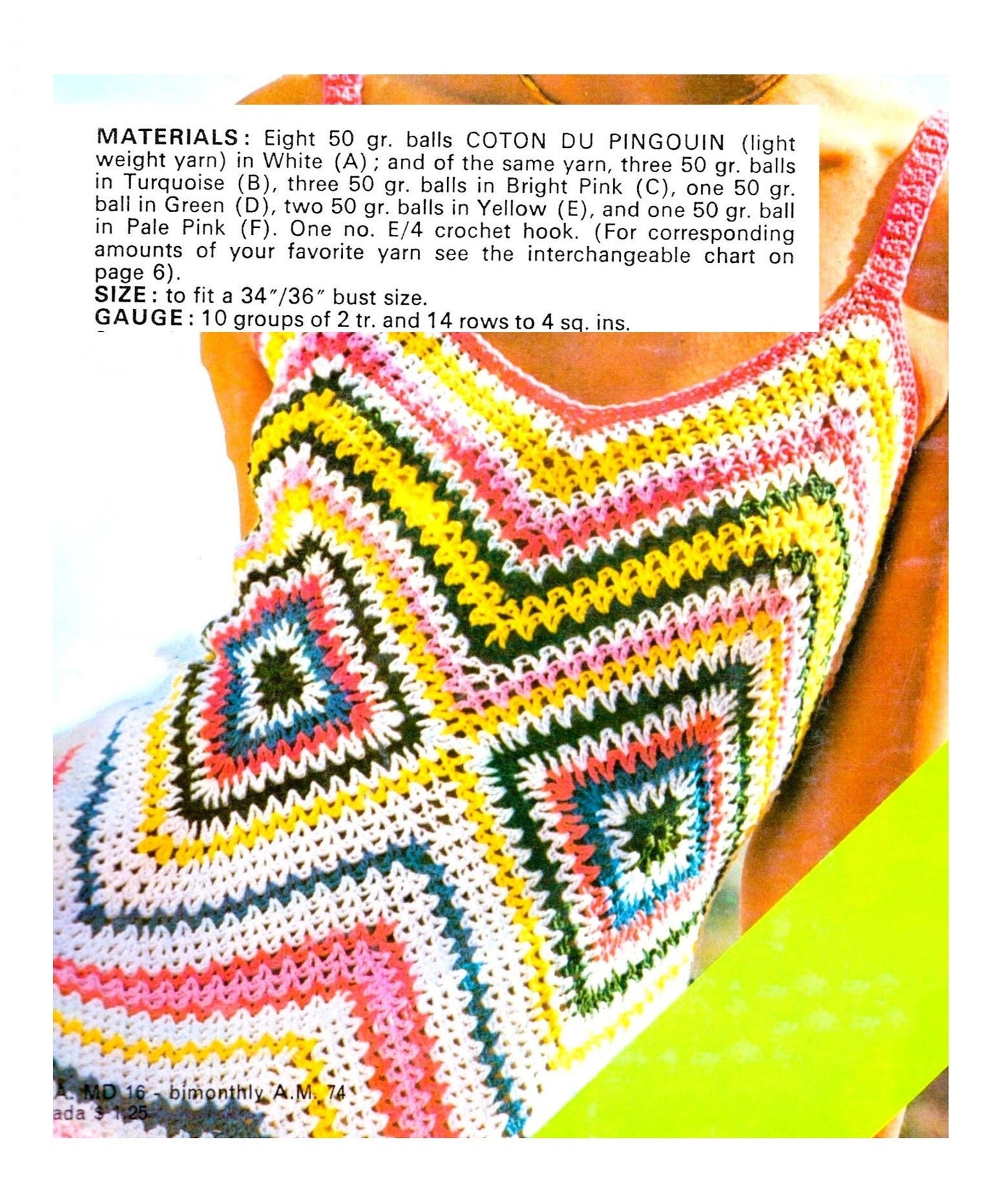 Vintage Crochet Pattern Womens Zig Zag Stripes Chevron Maxi Dress PDF Instant Digital Download Boho Granny Square Long Sundress