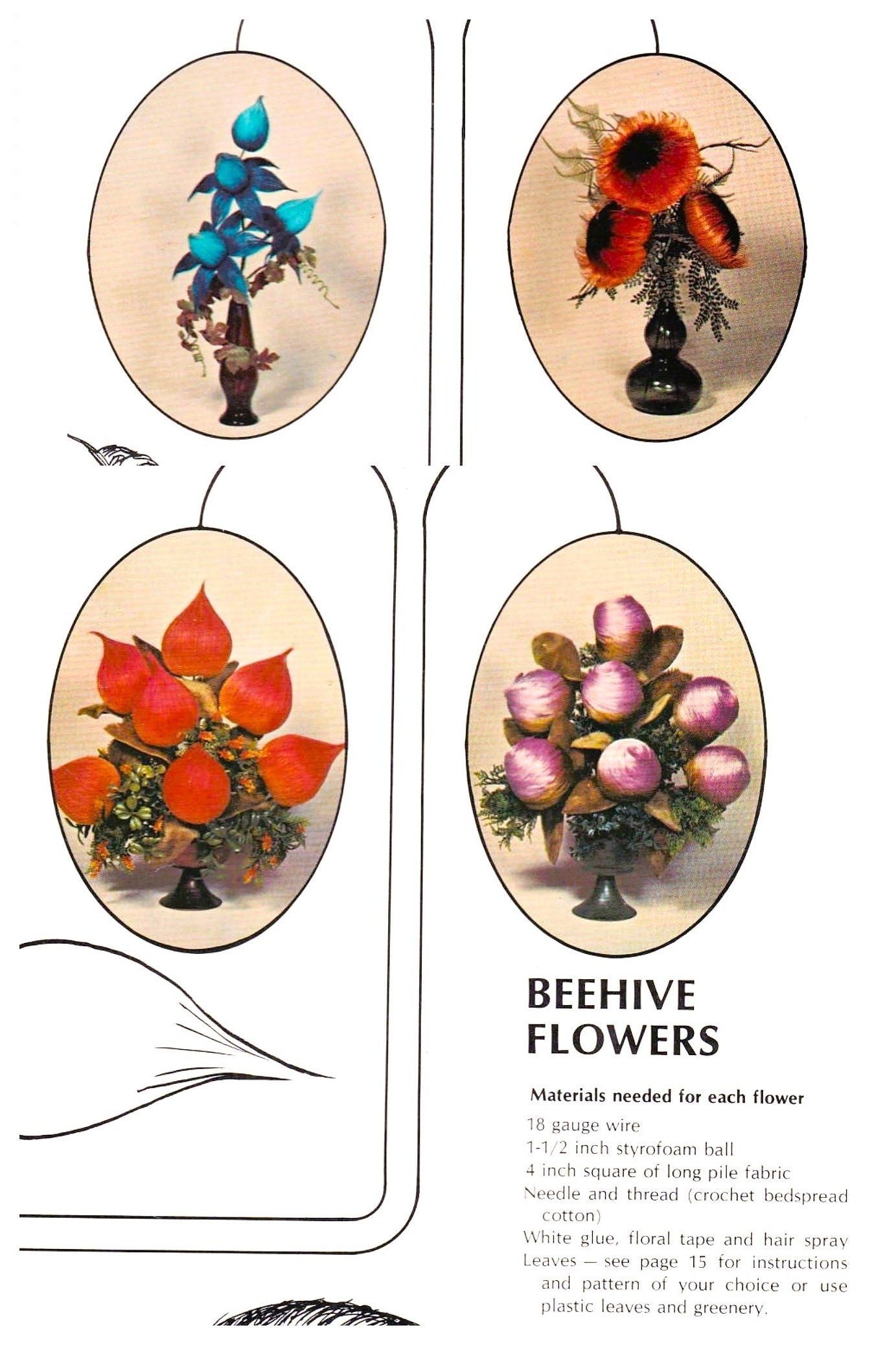 Vintage Sewing Pattern Faux Fur Fabric Flowers Retro 70s Fun Craft PDF Instant Digital Download 13 Furry Floral Designs Roses Iris Lilies