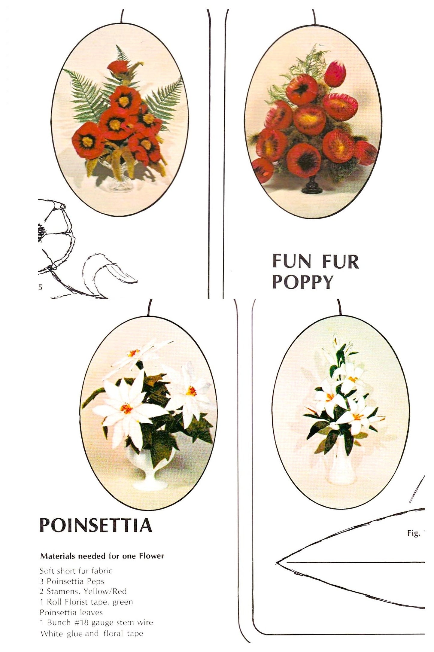 Vintage Sewing Pattern Faux Fur Fabric Flowers Retro 70s Fun Craft PDF Instant Digital Download 13 Furry Floral Designs Roses Iris Lilies