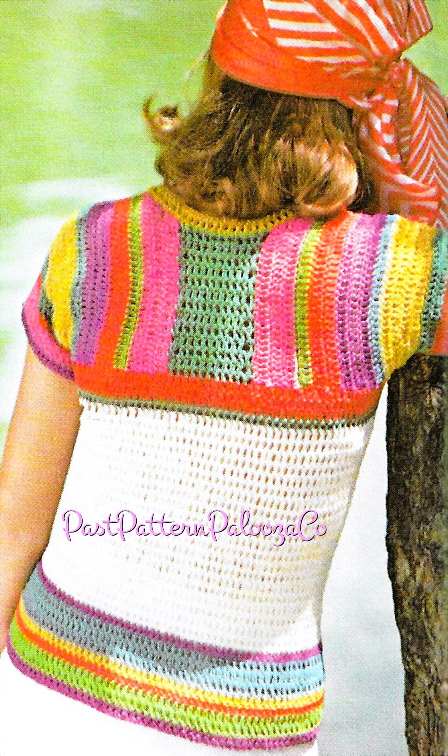 Vintage Crochet Pattern Womens Rainbow Sleeved Top PDF Instant Digital Download Retro Summer Short Jumper Hippie Boho Chic 4 Ply