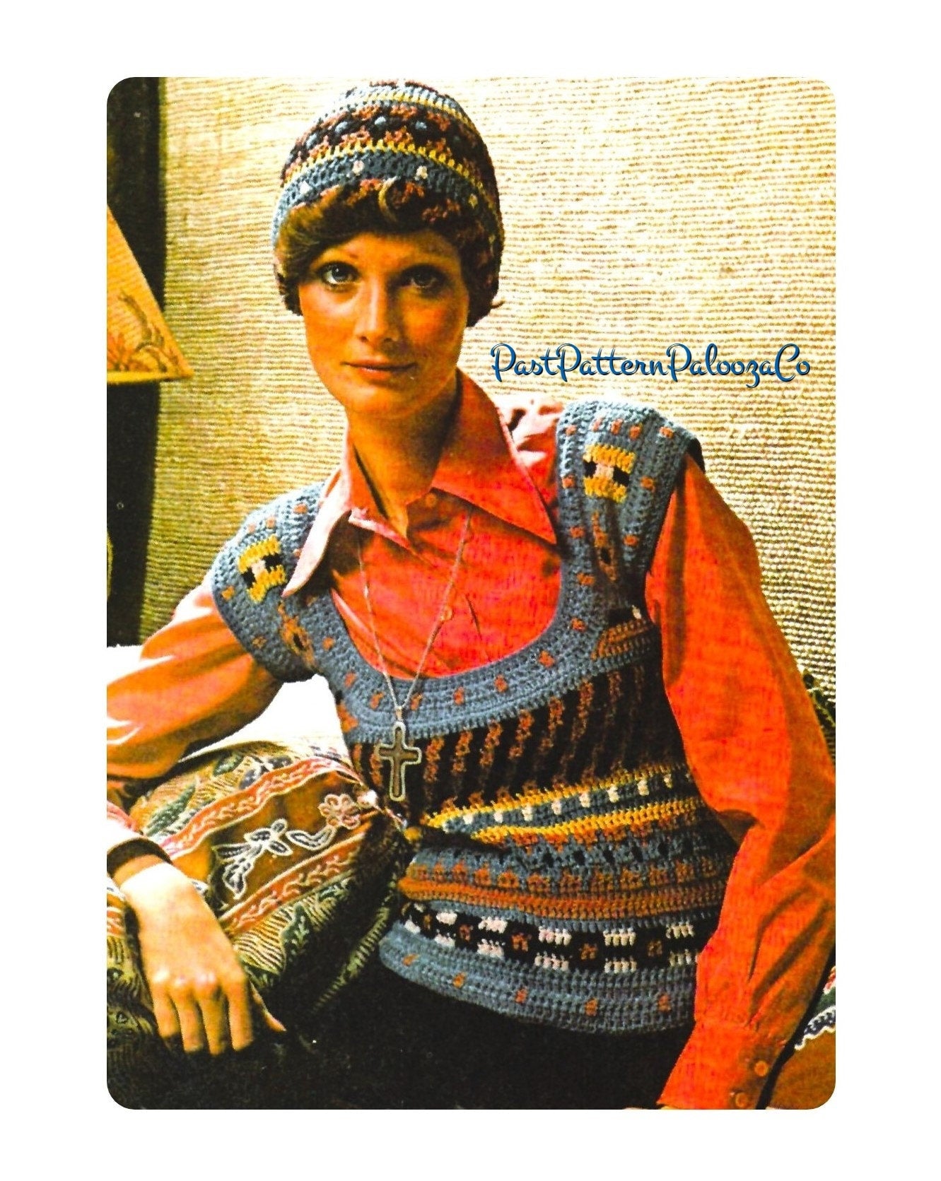Vintage Crochet Pattern Womens Retro Boho Sweater Top and Hat Sets PDF Instant Digital Download Short Jumpers Hippie Boho Chic 5 Ply
