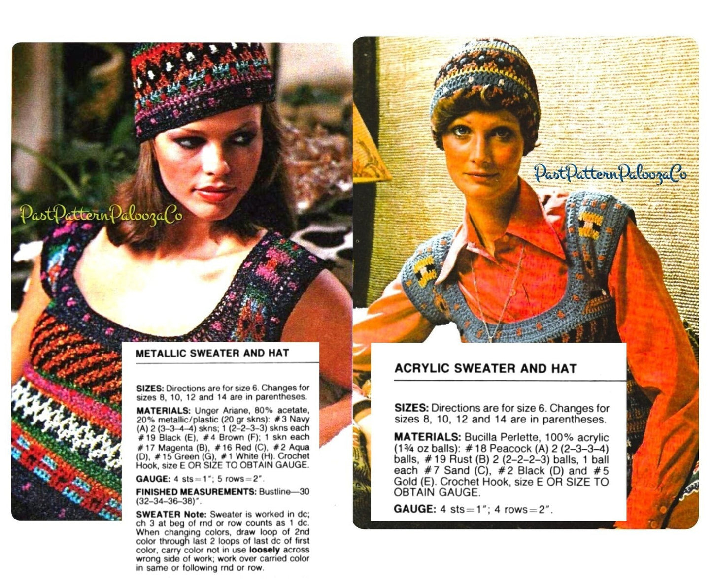 Vintage Crochet Pattern Womens Retro Boho Sweater Top and Hat Sets PDF Instant Digital Download Short Jumpers Hippie Boho Chic 5 Ply