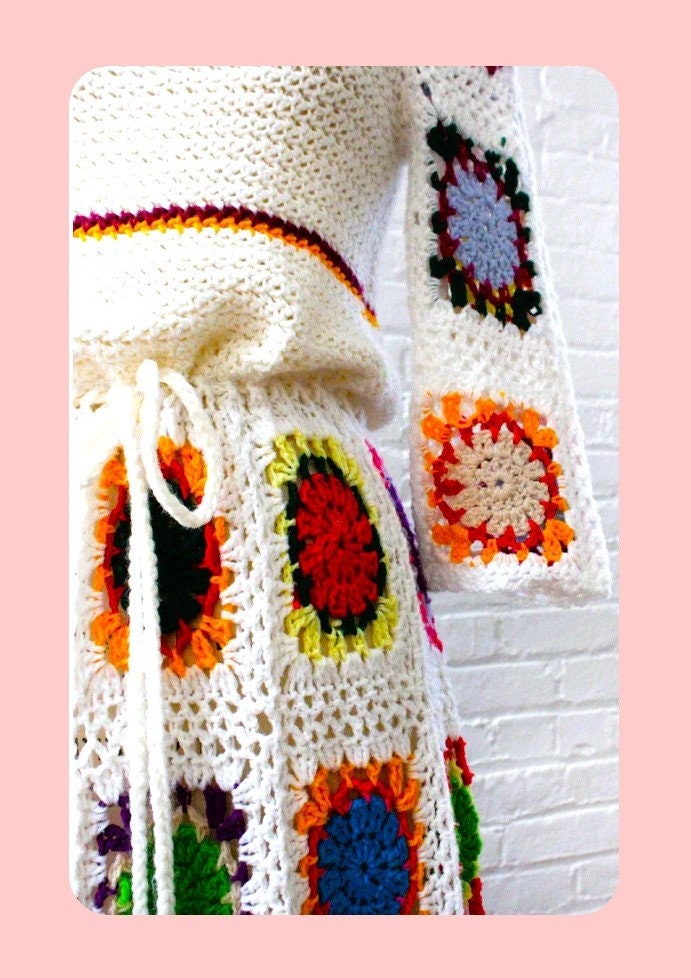 Vintage Crochet Pattern Womens Rainbow Granny Square Maxi Dress PDF Instant Digital Download Groovy Boho Long Festival Gown 5 Ply
