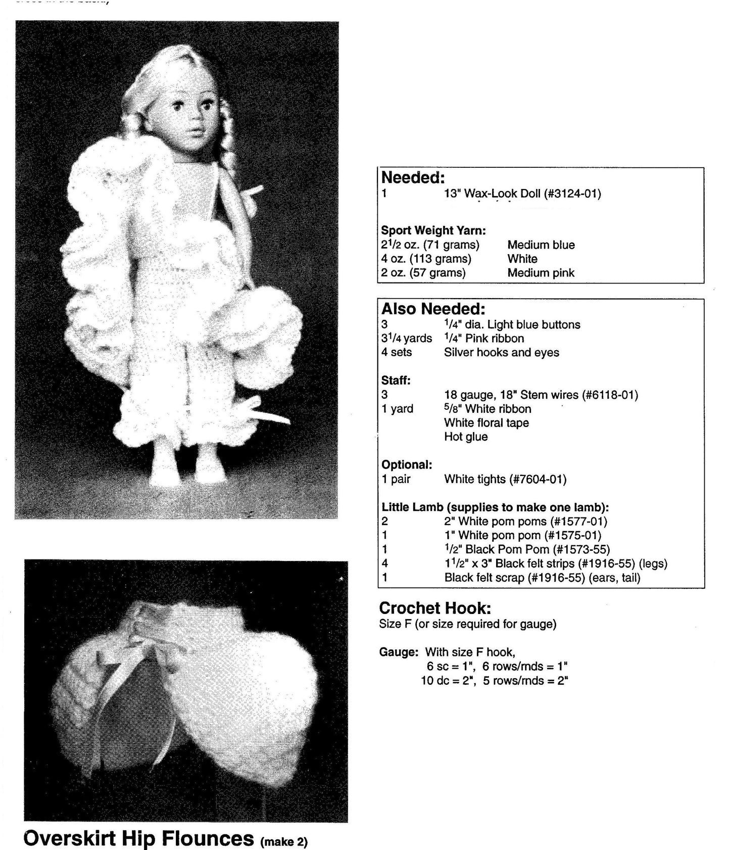 Vintage Crochet Pattern 13" Little Bo Peep Doll Dress Outfit PDF Instant Digital Download Nursery Rhyme Dolly 5 Ply