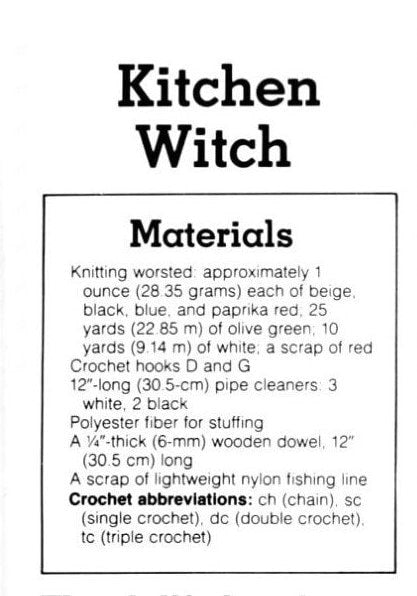 Vintage Crochet Pattern 9" Kitchen Witch Soft Toy Doll or Hanging Ornament PDF Instant Digital Download 10 Ply