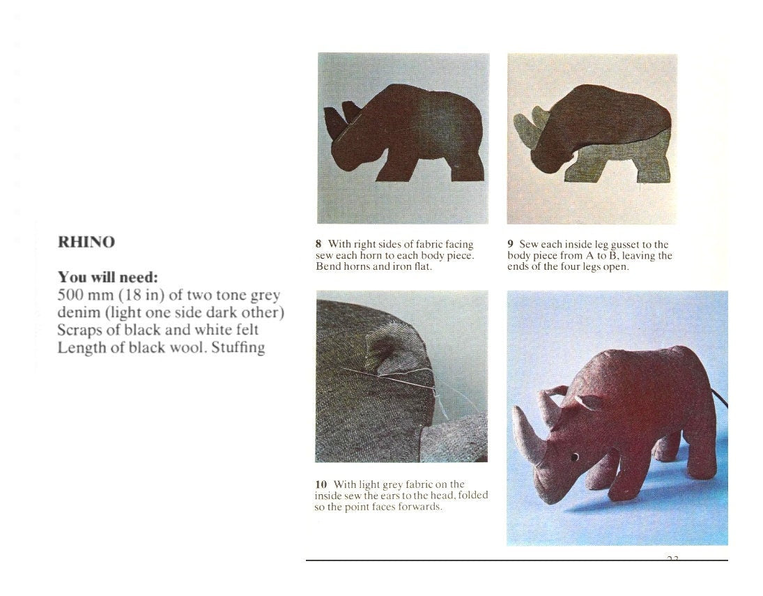 Vintage Sewing Pattern Giraffe Elephant Rhino Soft Sculpture Toy Dolls PDF Instant Digital Download Retro Zoo Safari Jungle Stuffed Animals
