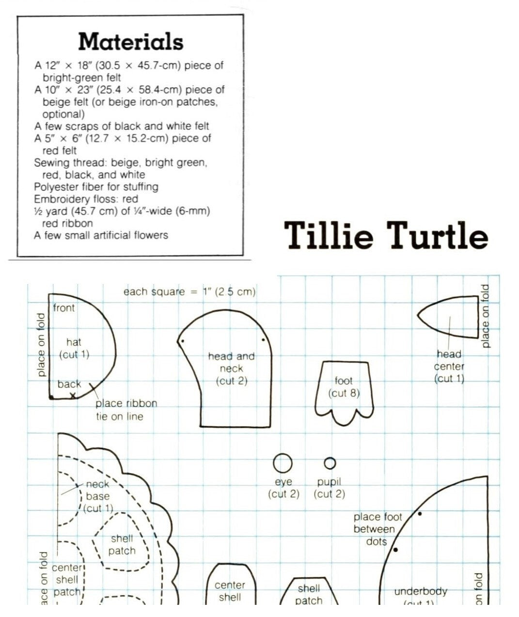 Vintage Sewing Pattern 18" Tillie Turtle Soft Sculpture Toy Doll PDF Instant Digital Download Retro Felt Fabric Stuffed Animal