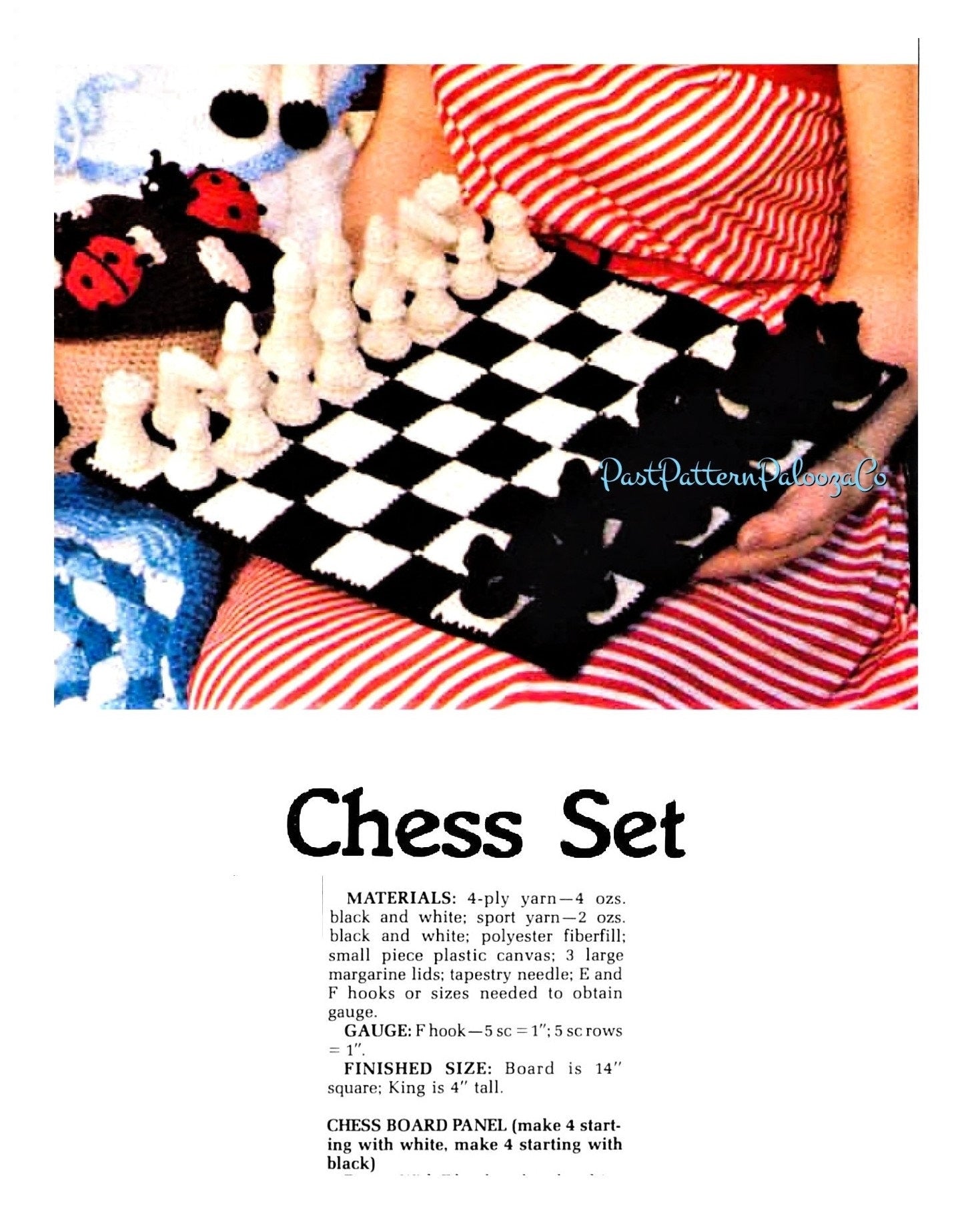 Vintage Crochet Pattern Chess Board Game PDF Instant Digital Download Chess Set Amigurumi Soft Toy 4 Ply