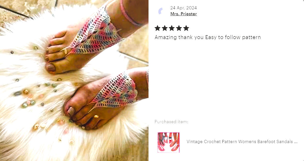 Vintage Crochet Pattern Womens Barefoot Sandals PDF Instant Digital Download 6 Designs Beach Bride Wedding Boho Yoga Chic Cotton Thread