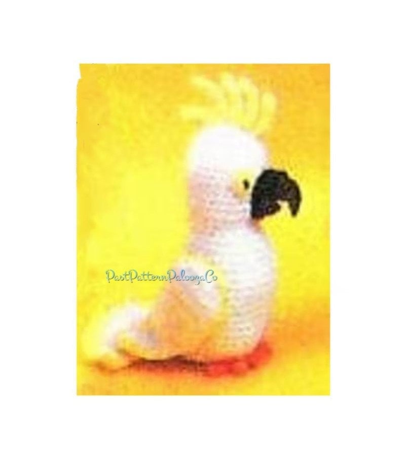 Vintage Crochet Pattern 10" Cockatoo Pet Bird Doll PDF Instant Digital Download Yellow White Parrot Amigurumi Plush Soft Toy 10 Ply