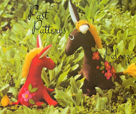 Vintage Sewing Pattern Retro Mod Donkey Soft Toy Mama and Baby PDF Instant Digital Download Kitsch Flower Applique Animal Doll