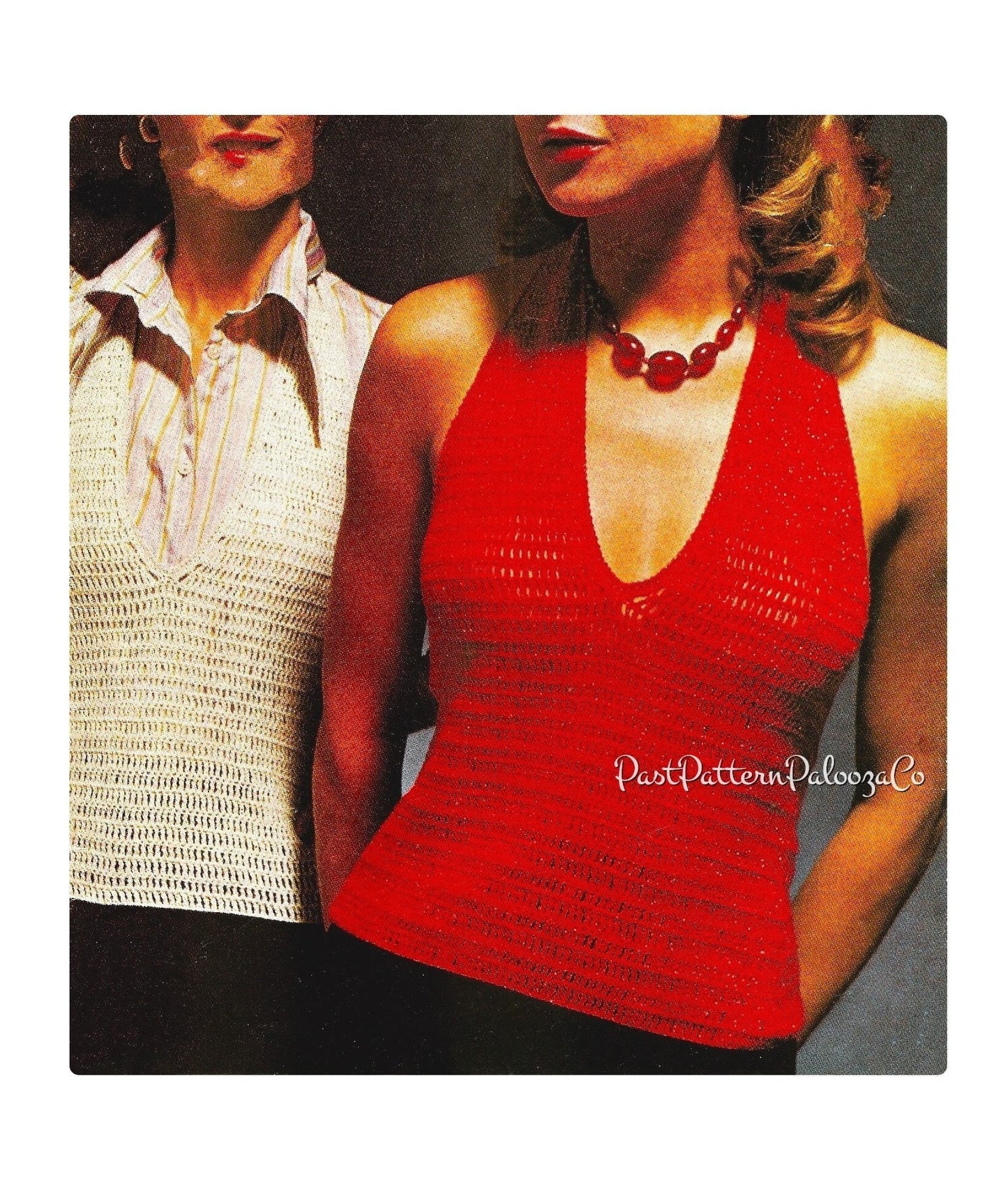 Vintage Crochet Pattern Womens V Neck Summer Top PDF Instant Digital Download Retro Sleeveless Fitted Cami Tank 4 Ply