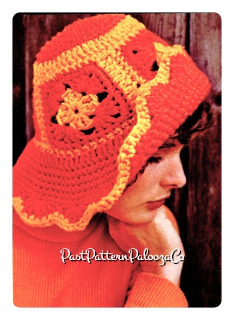 Vintage Crochet Pattern Womens Floppy Summer Bucket Hat Granny Square Chic PDF Instant Digital Download Brimmed Beachy Sun Hat