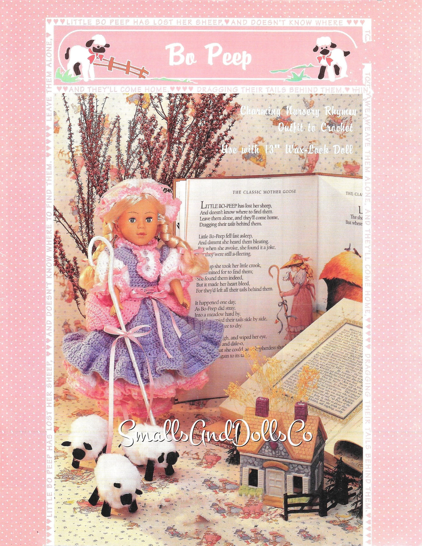 Vintage Crochet Pattern 13" Little Bo Peep Doll Dress Outfit PDF Instant Digital Download Nursery Rhyme Dolly 5 Ply