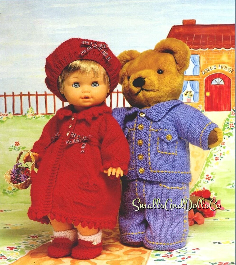 Vintage Doll and Teddy Knitting Patterns 12 Best of Friends Outfits PDF Instant Digital Download 12-22 Inch Dolls or Bears DK