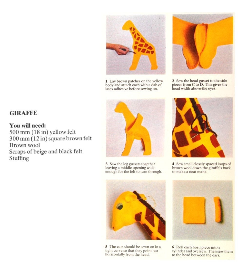 Vintage Sewing Pattern Giraffe Elephant Rhino Soft Sculpture Toy Dolls PDF Instant Digital Download Retro Zoo Safari Jungle Stuffed Animals