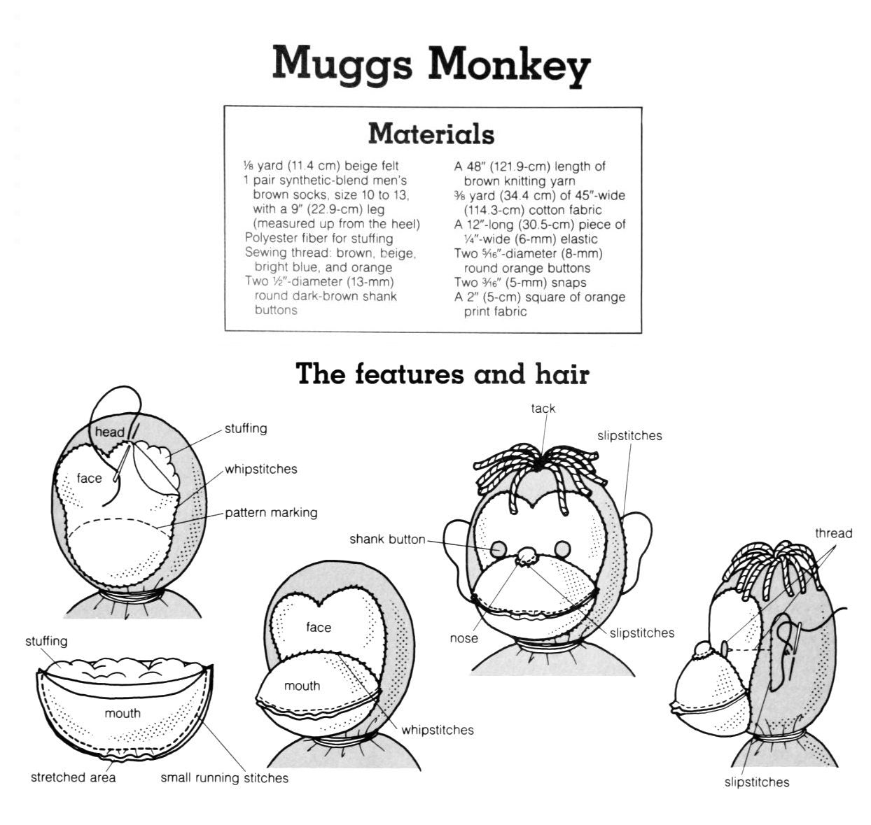 Vintage Sewing Pattern 10" Overall Muggs Monkey Soft Sculpture Toy Doll PDF Instant Digital Download Retro Chimp Stuffed Sock Felt Animal