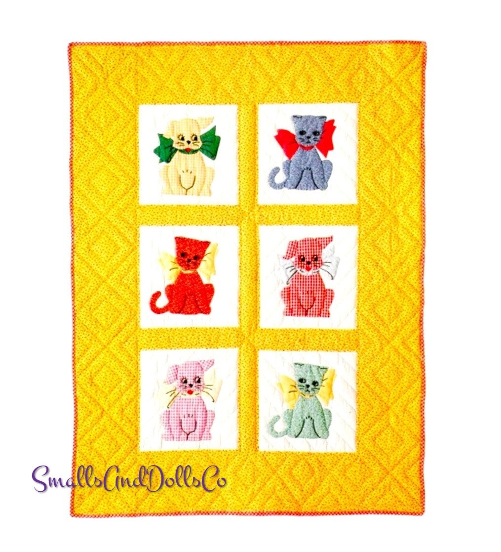 Vintage Sewing Pattern Calico Cat Gingham Dog Baby Crib Quilt Printable PDF Instant Digital Download Puppy Kitten Applique Blocks Blanket #2