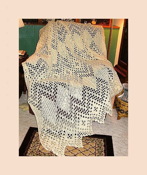 Vintage Filet Crochet Afghan Pattern Elegant Victorian Lacy Diamond Throw PDF Instant Digital Download Heirloom Blanket Cotton 10 Ply