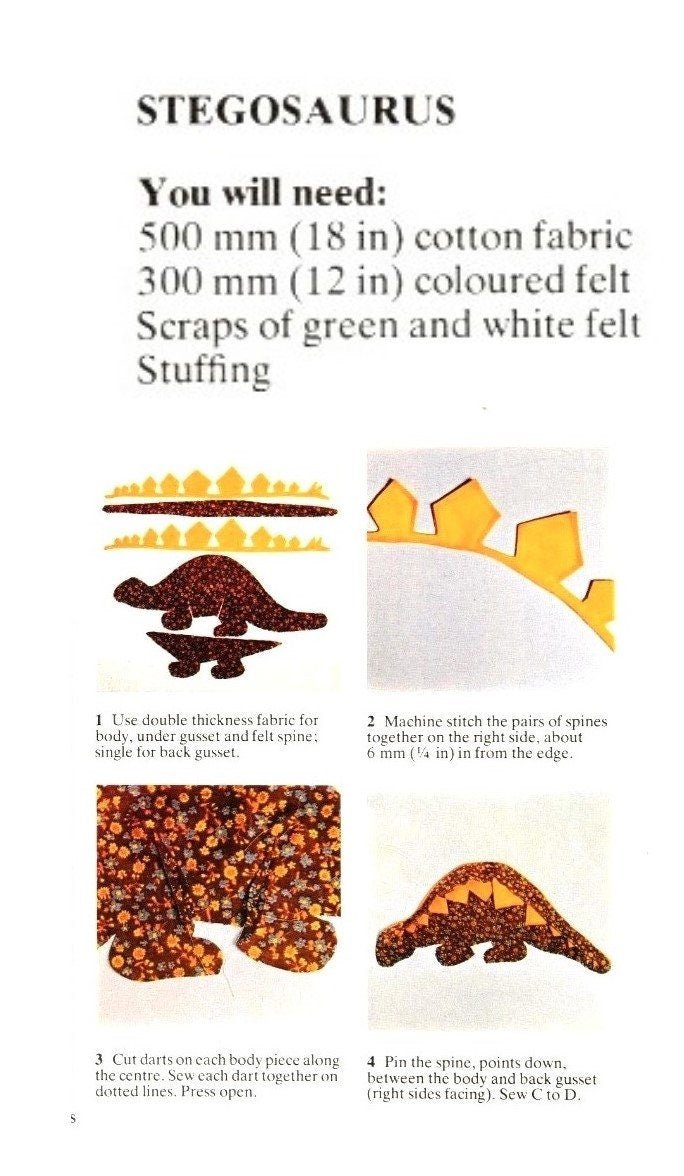 Vintage Sewing Pattern 20" Calico Fabric Stegosaurus Soft Sculpture Toy Dinosaur PDF Instant Digital Download Dino Stuffed Animal