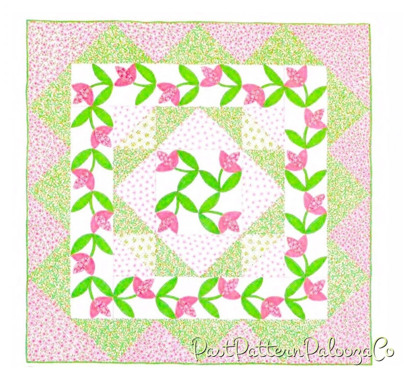 Vintage Sewing Pattern Dutch Tulip Flower Garden Bed Quilt PDF Instant Digital Download Patchwork Applique 64x64