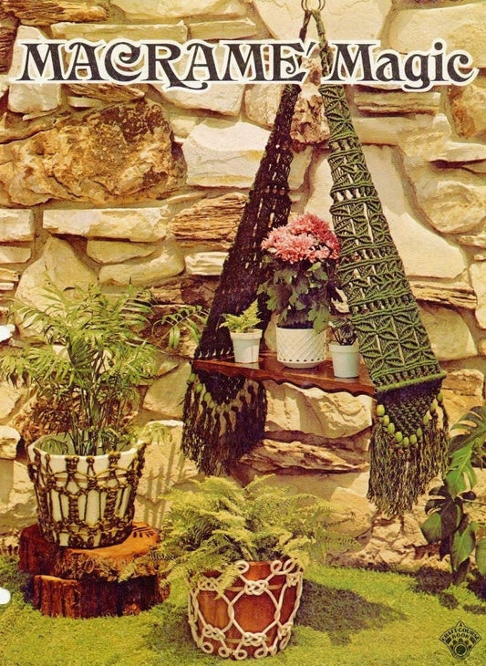 Vintage Macrame Pattern Book Macrame Magic PDF Instant Digital Download Plant Pot Covers Holders Hangers Hanging Shelf 13 Projects