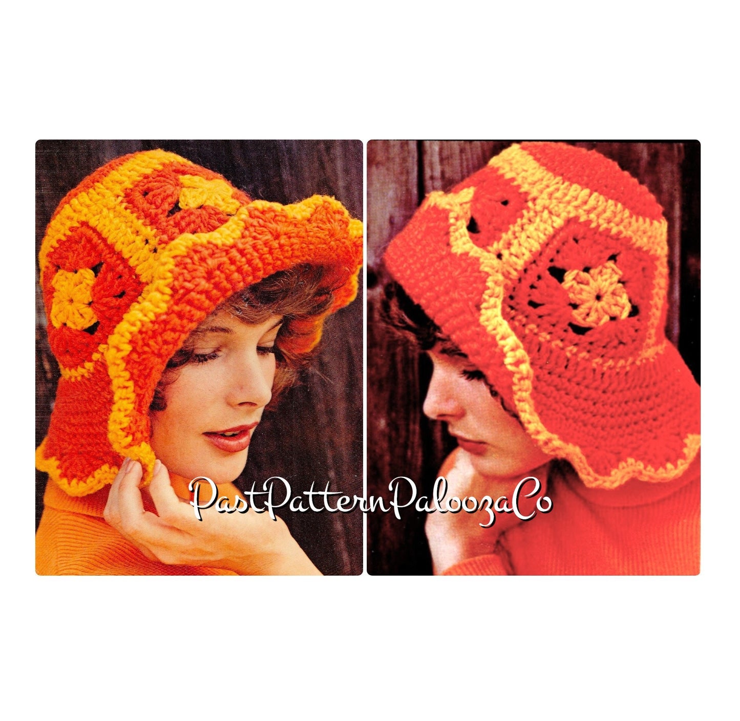 Vintage Crochet Pattern Womens Floppy Summer Bucket Hat Granny Square Chic PDF Instant Digital Download Brimmed Beachy Sun Hat