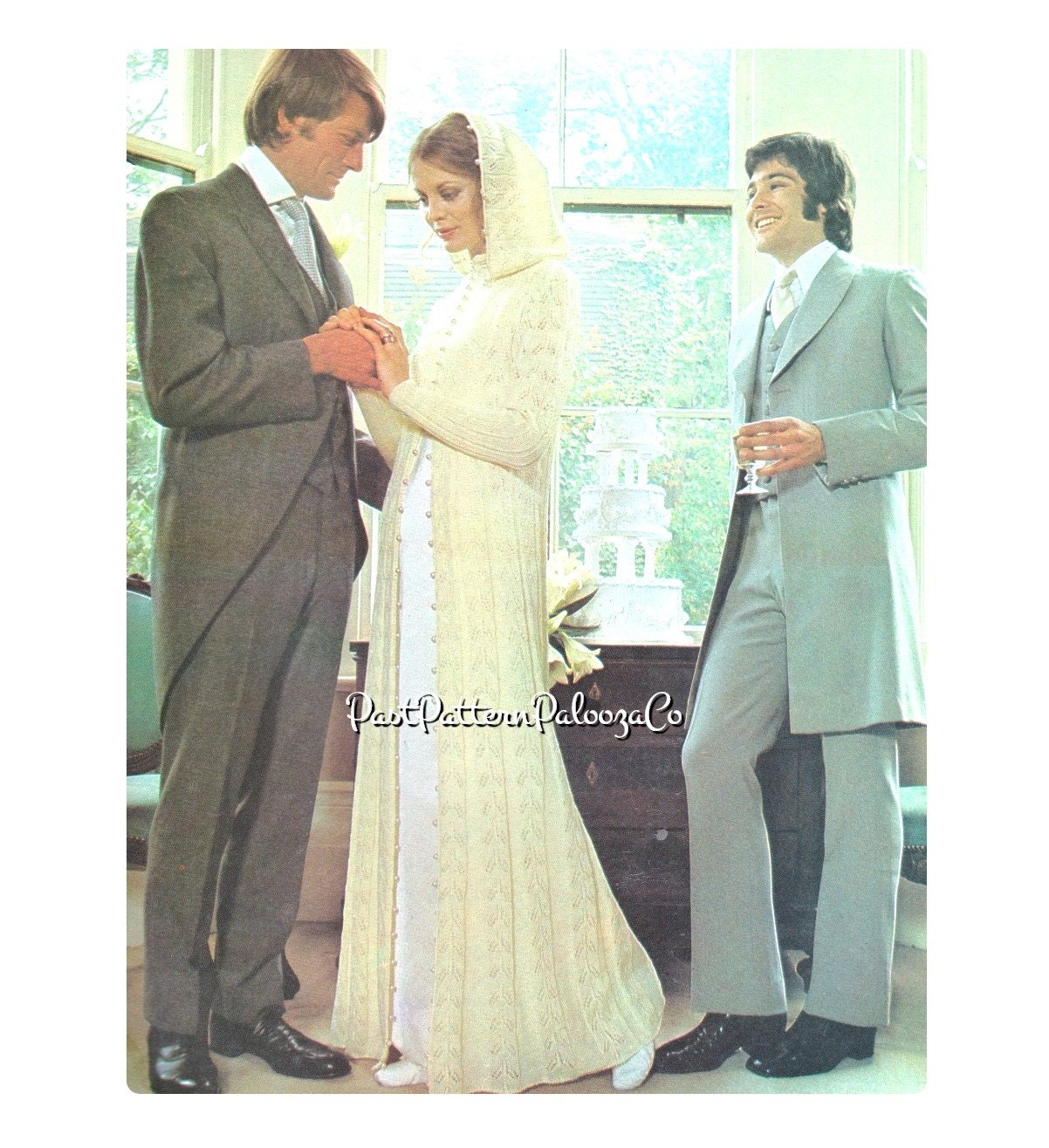 Vintage Knitting Pattern Elegant Maxi Bridal Coat in Lace Stitch Retro Hooded Wedding Gown Heirloom Cape PDF Instant Digital Download 4 Ply