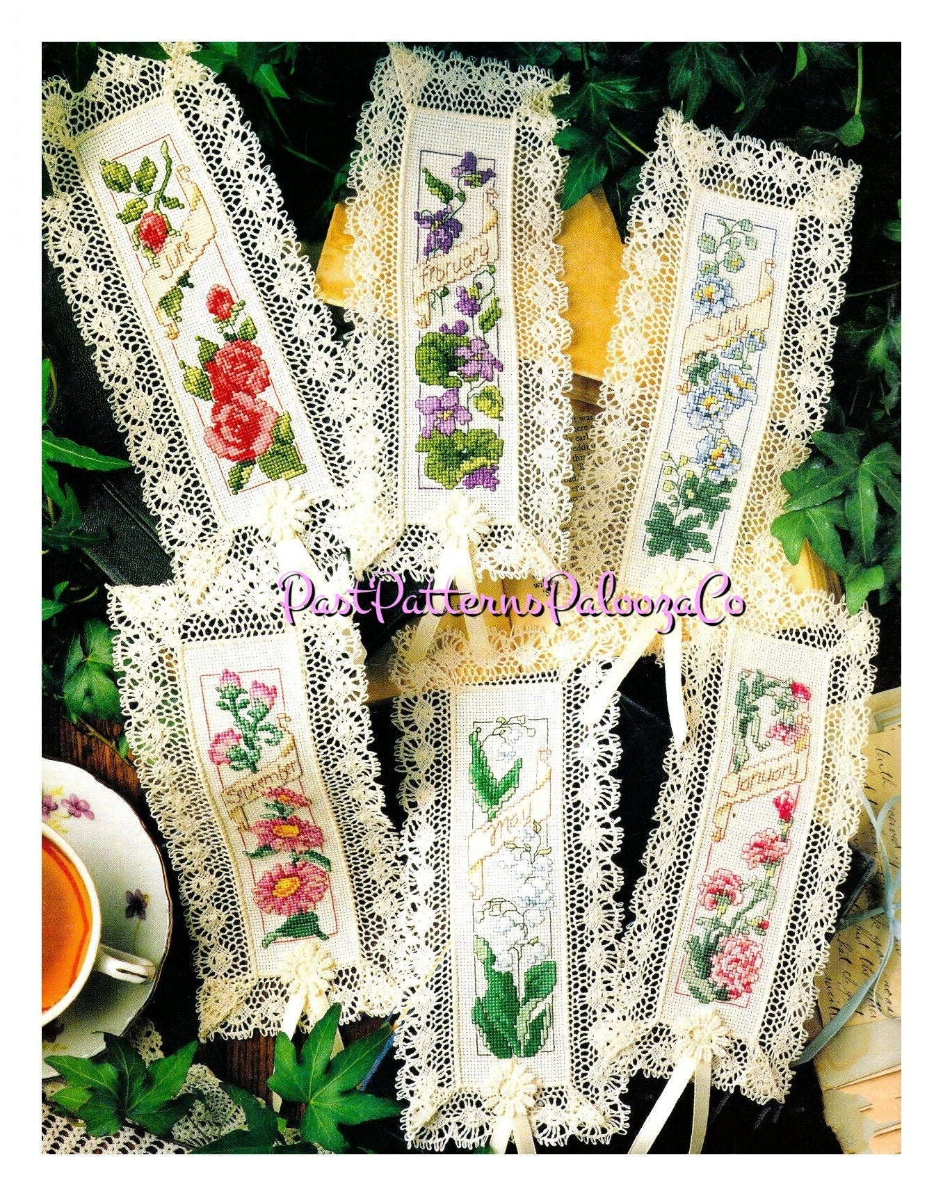 Vintage Cross Stitch Patterns Floral Birthday Bookmarks PDF Instant Digital Download 12 Embroidered Flower Design Book Marks