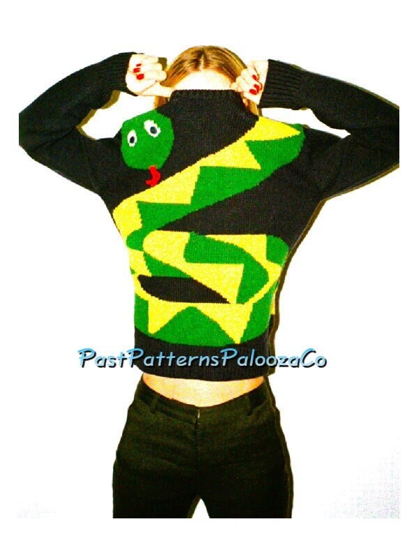 Vintage Knitting Pattern Snake Sweater PDF Instant Digital Download Womens Mens Adults Funny Novelty Jumper 10 Ply 34-44 in