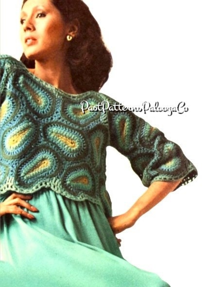 Vintage Crochet Pattern Womens Paisley Motif Blouse Crop Top PDF Instant Digital Download Retro Boho Hippie Chic 10 Ply