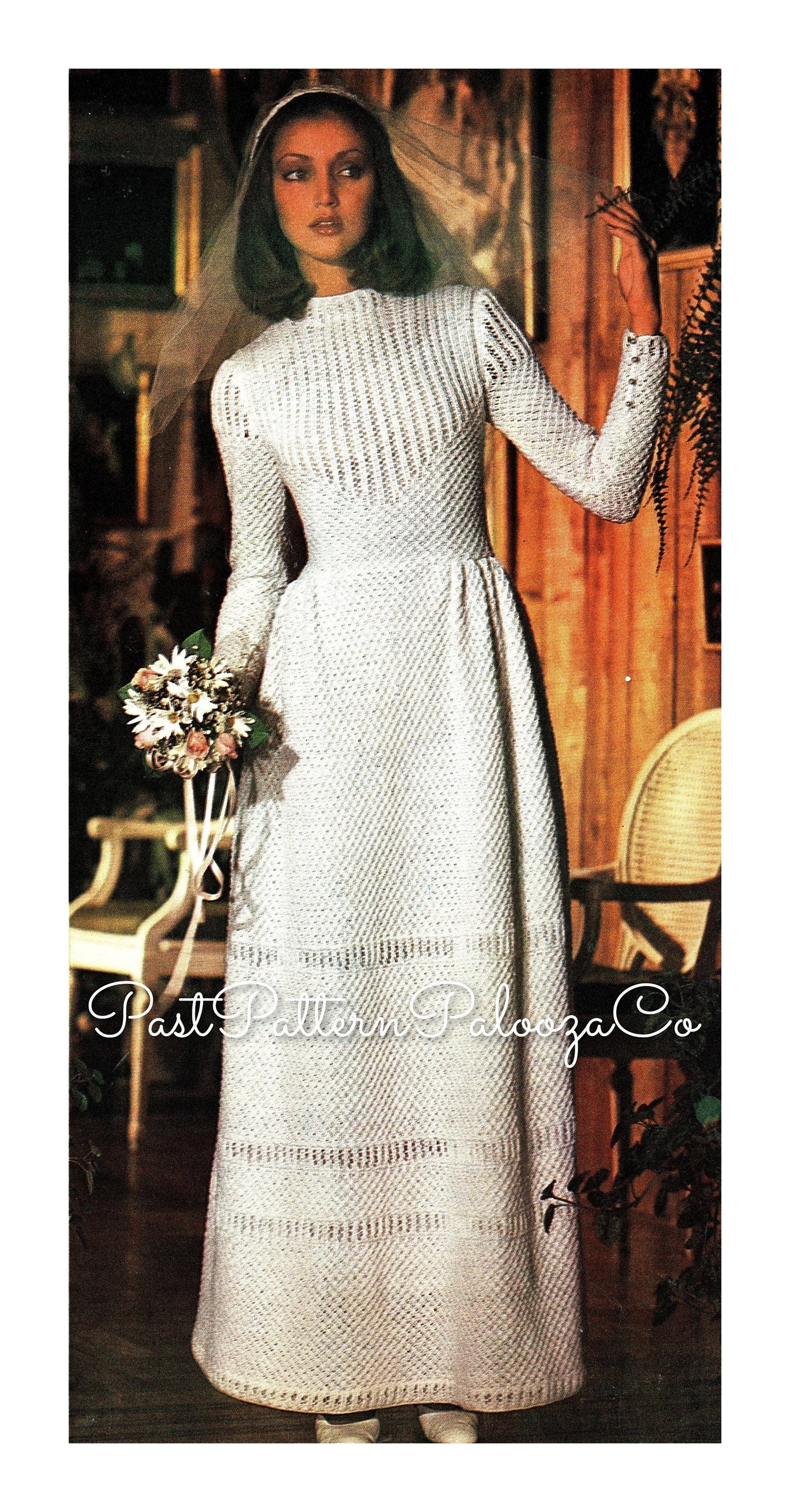 Vintage Knitting Pattern Traditional Classic Wedding Dress and Headpiece Elegant Bridal Gown PDF Instant Digital Download Retro Heirloom