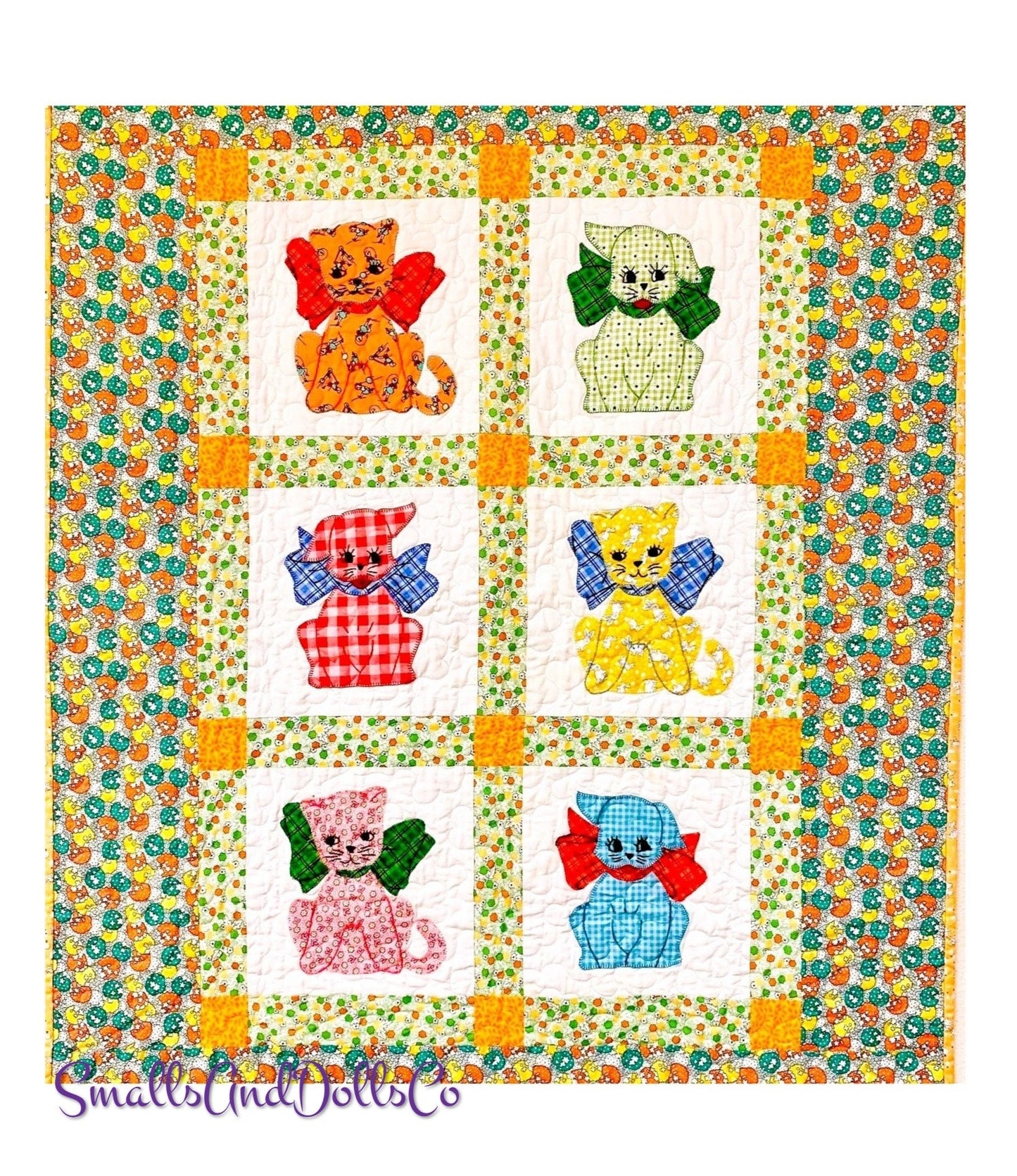 Vintage Sewing Pattern Calico Cat Gingham Dog Baby Crib Quilt Printable PDF Instant Digital Download Puppy Kitten Applique Blocks Blanket #2