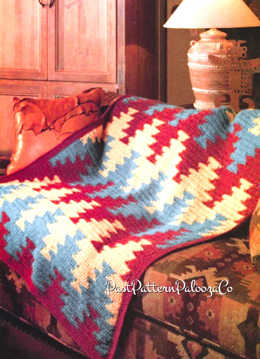 Vintage Crochet Afghan Pattern Santa Fe Navajo Indian Blanket PDF Instant Digital Download Navajo Indian Geometric Diamonds Throw 10 Ply