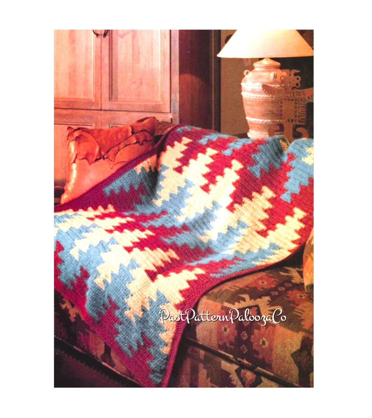Vintage Crochet Afghan Pattern Santa Fe Navajo Indian Blanket PDF Instant Digital Download Navajo Indian Geometric Diamonds Throw 10 Ply