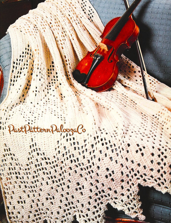 Vintage Filet Crochet Afghan Pattern Elegant Victorian Lacy Diamond Throw PDF Instant Digital Download Heirloom Blanket Cotton 10 Ply