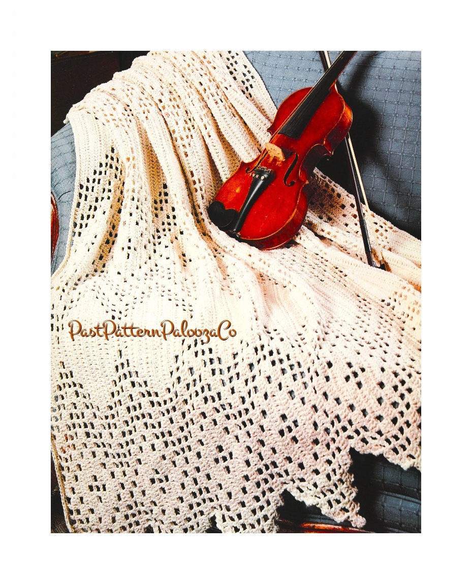 Vintage Filet Crochet Afghan Pattern Elegant Victorian Lacy Diamond Throw PDF Instant Digital Download Heirloom Blanket Cotton 10 Ply